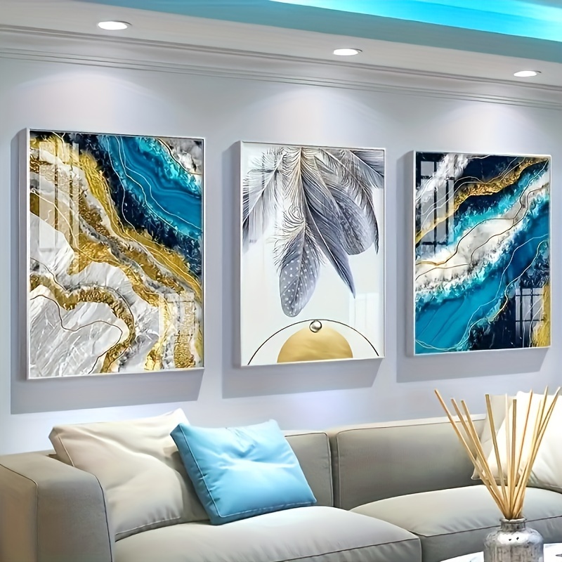 Canvas Print Abstract Feather Sea Wave Painting Modern Blue - Temu