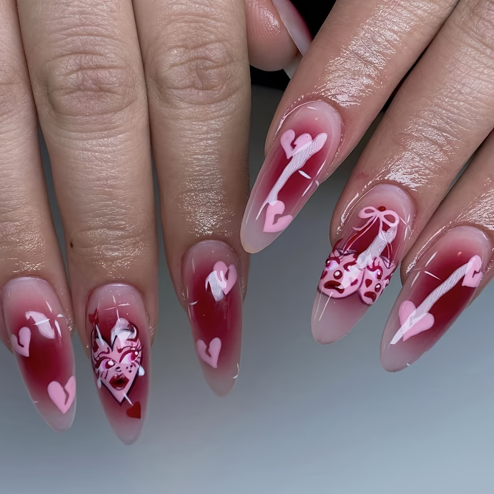 cherry hearts 🍒❤️ - using the izemi nail system from @sweetienailsupply  use code ELISE10 for $ off #nails #nailart #nailsofinst