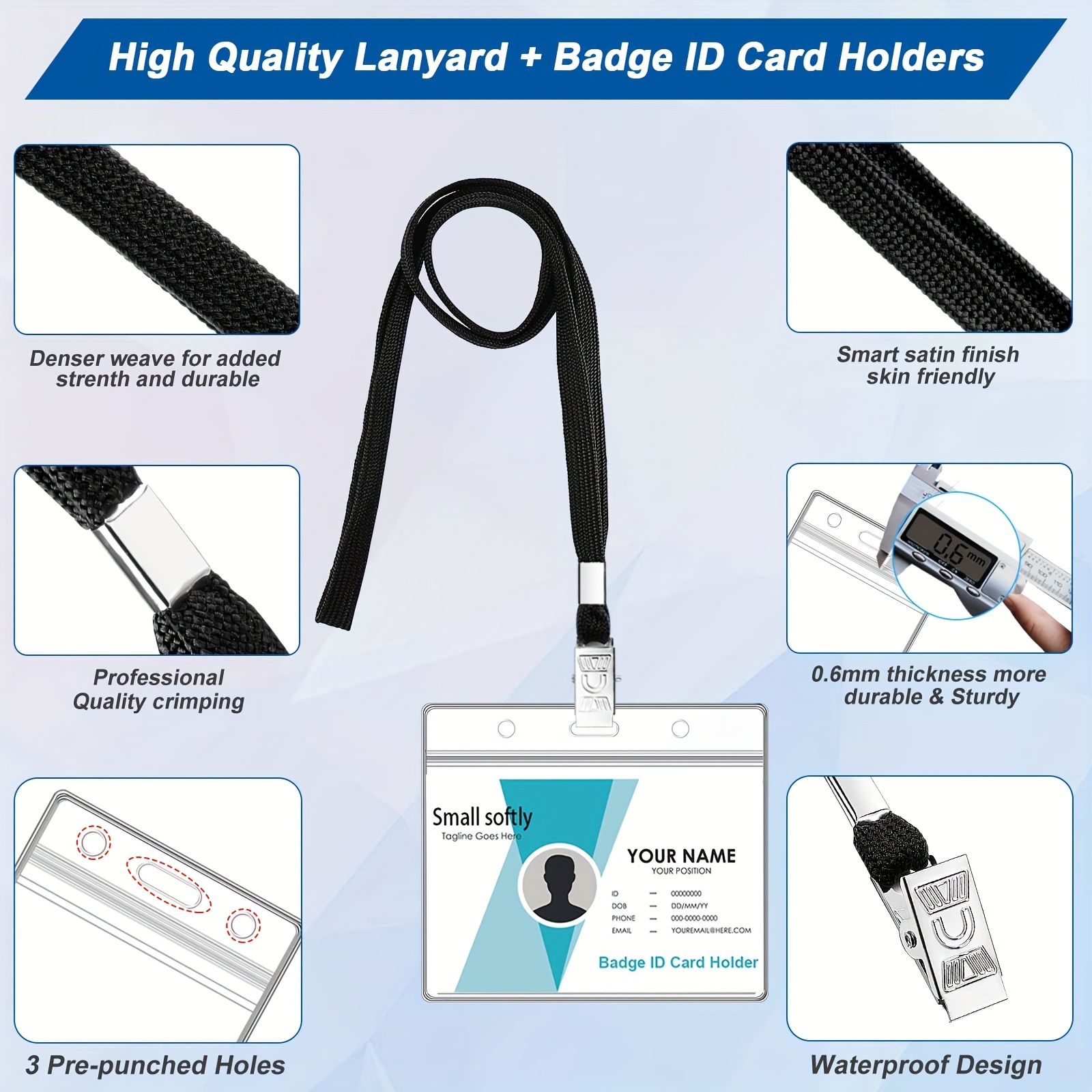 New 10pcs ID Badge Lanyard Key Card Holder Metal Badge Name Tag Lanyard Clip