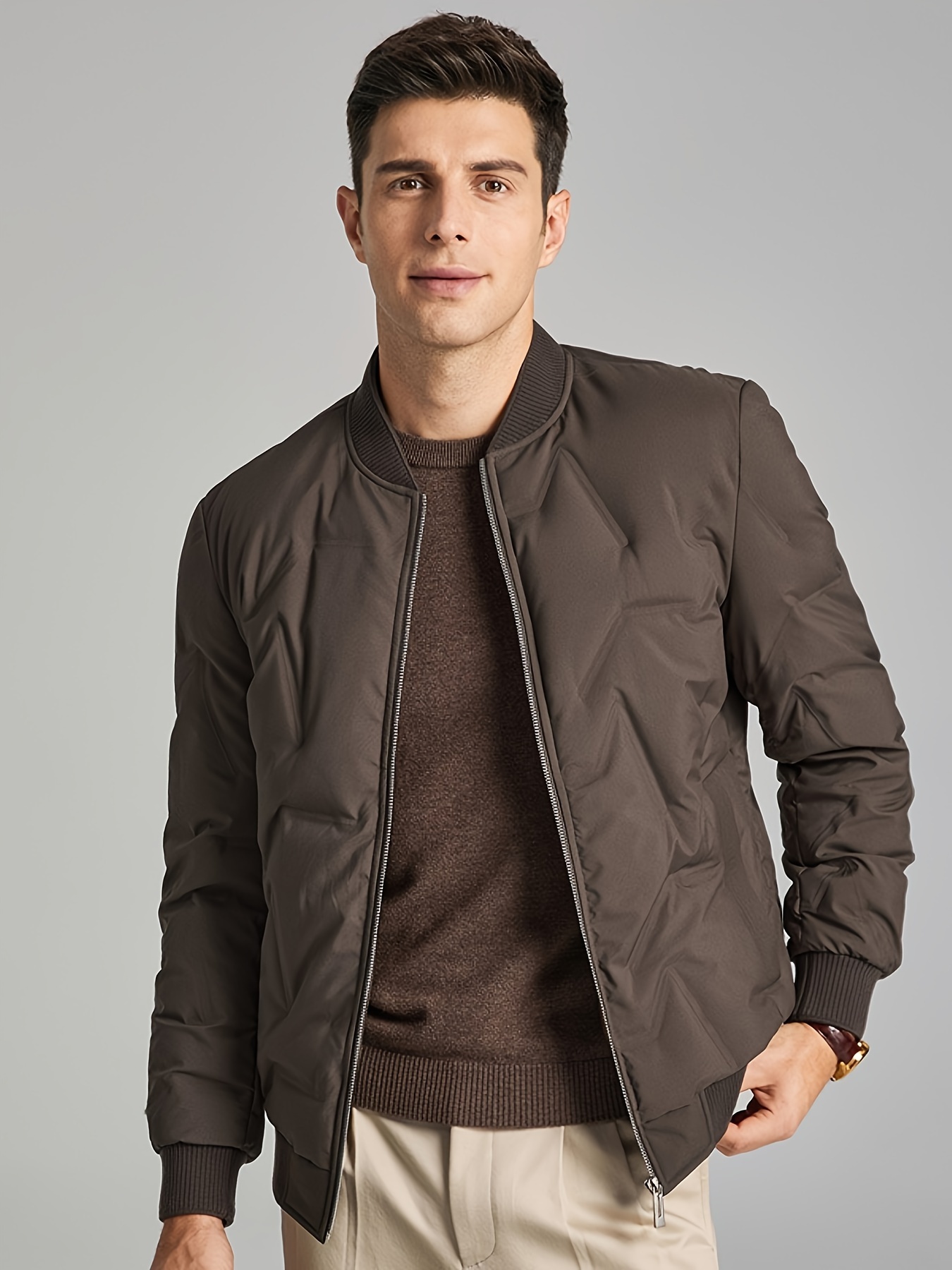 Men's Warm Lightweight Winter Quilted Jacket Casual Stand - Temu