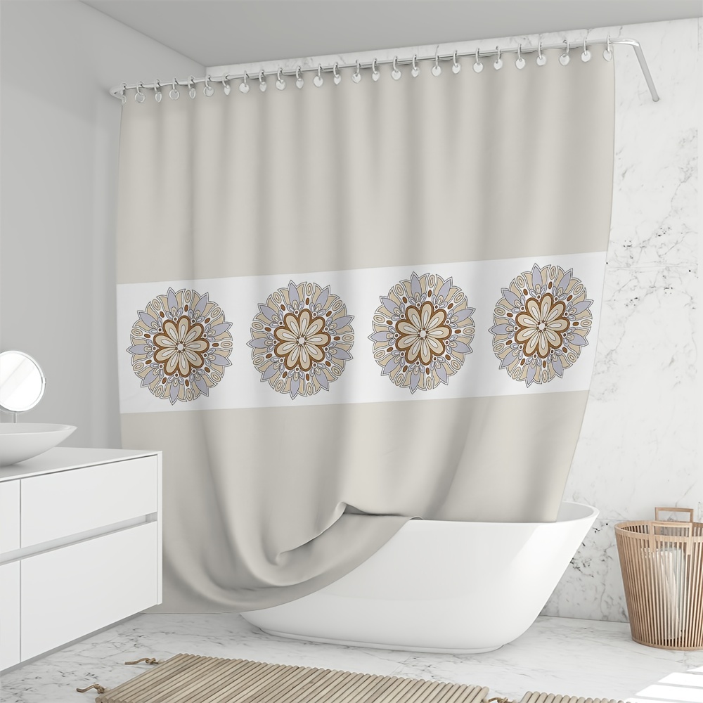 Beige Mandala Shower Curtain With Hooks