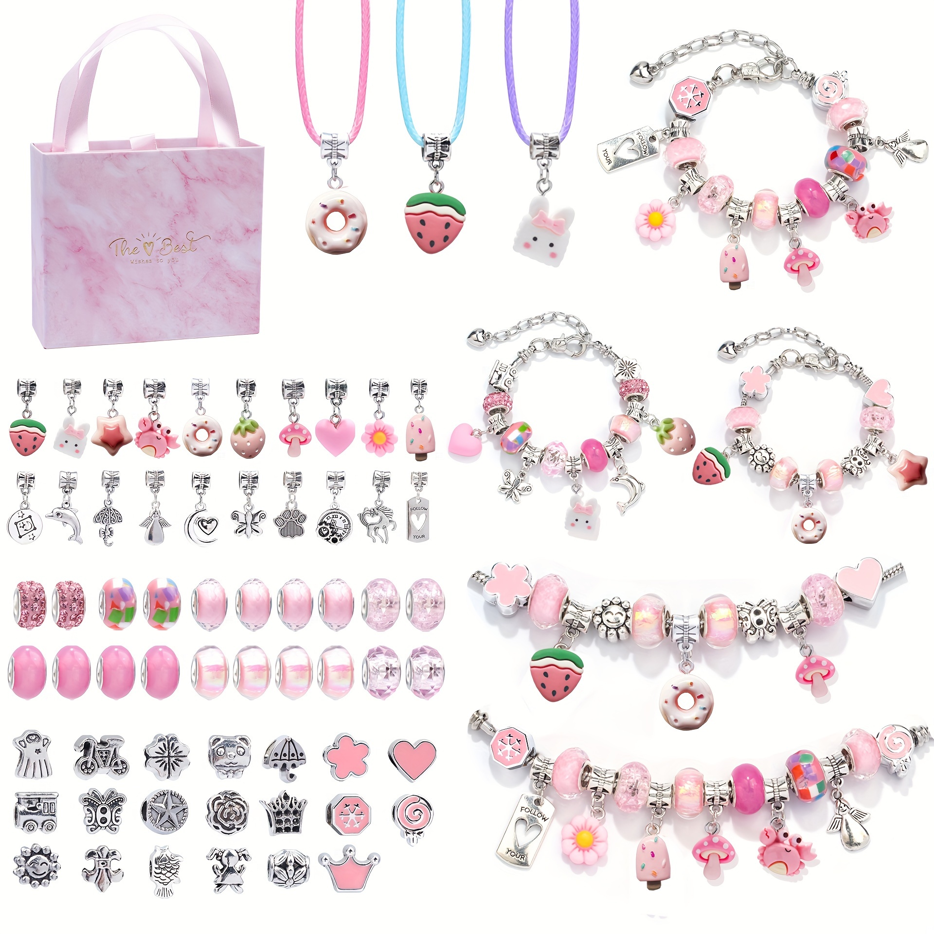 Sharjh Diy Bracelet Making Kit For Girls 96pcs Charm Bracelets Kit With Beads Pendant Charms Bracelets Necklace String