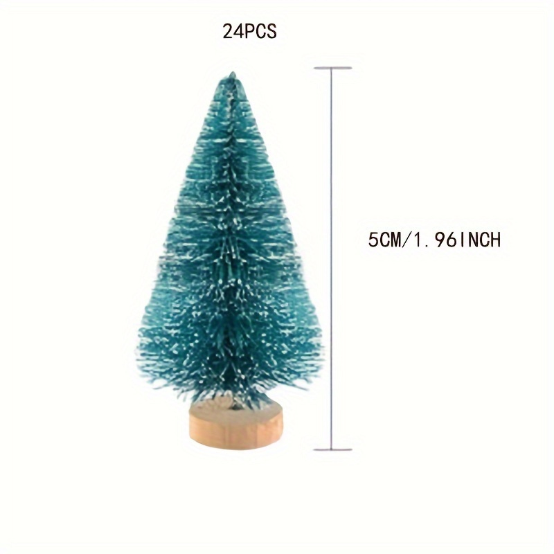 TEMU 24pcs, Mini Sisal Trees Bottle Brush Trees Mini Pine Trees With Wood Base Snow Frosted Trees Winter Snow Ornaments Tabletop Trees For Diy Room