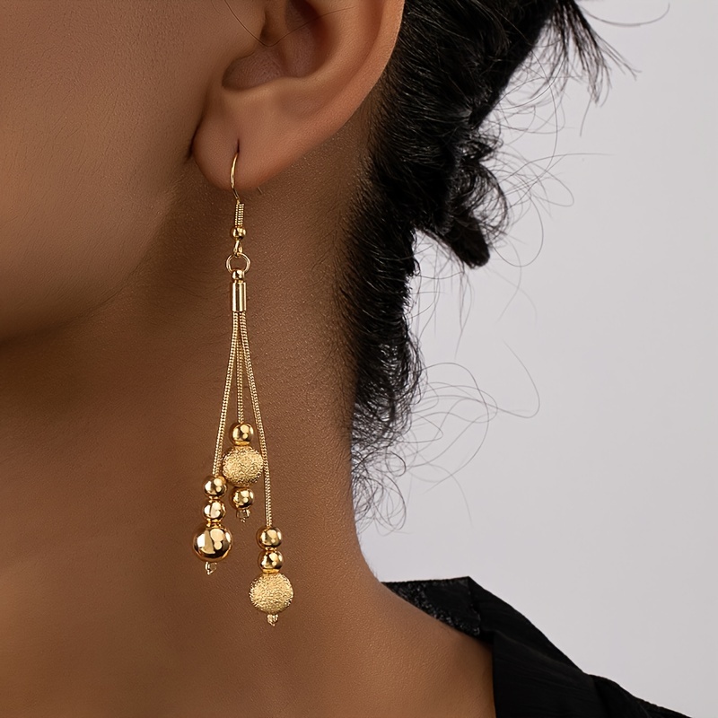 

1 Paire de Boucles D'oreilles Pendantes À Perles Rondes À Longues Franges En Cuivre, Douces Et Élégantes, de Style Vacances Pour Femmes