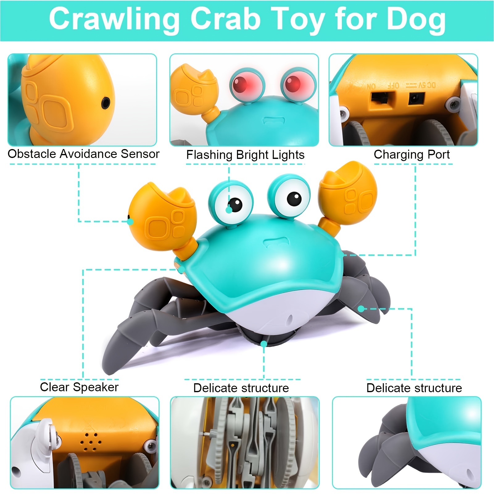 Juguetes para perros de cangrejo que se arrastran, juguete para perros con  sensor de evitación de obstáculos, juguetes interactivos para perros con