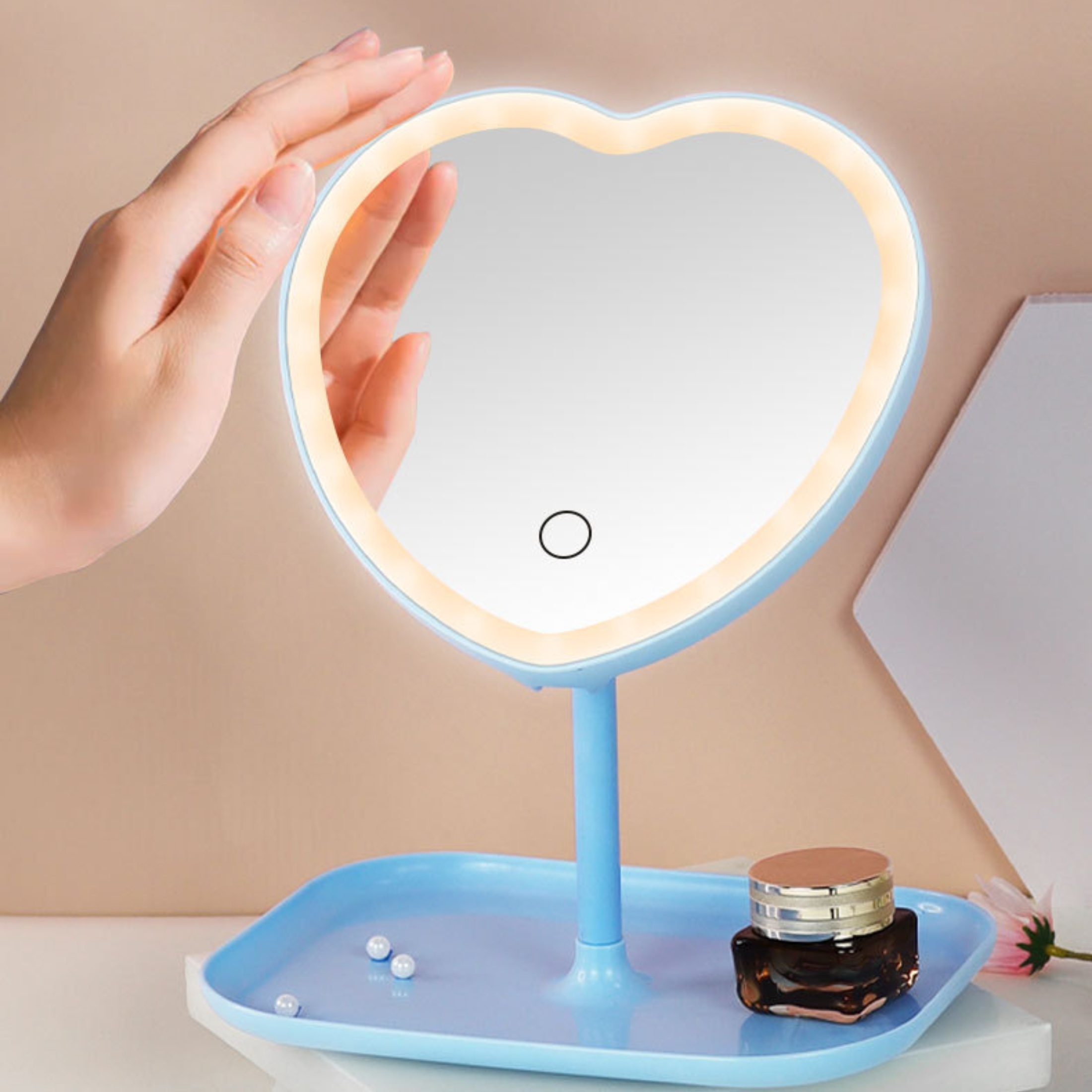 Heart Shape Led Makeup Mirror 3 Colors Lighting Stand - Temu