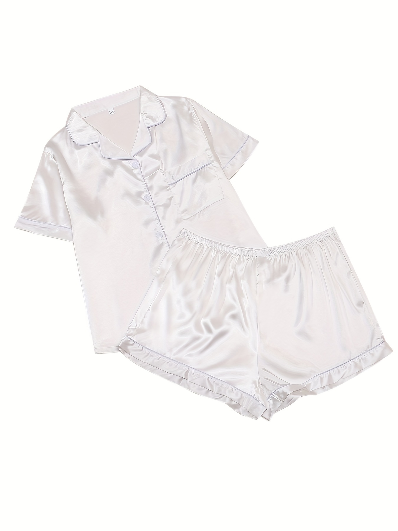 Satin Pj Short Set With Contrast Piping