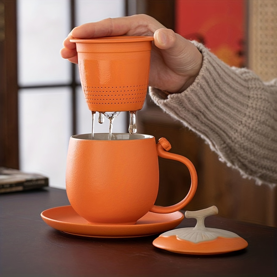 Tea Cup With Infuser And Lid And Strainer Saucer Ceramic Tea - Temu