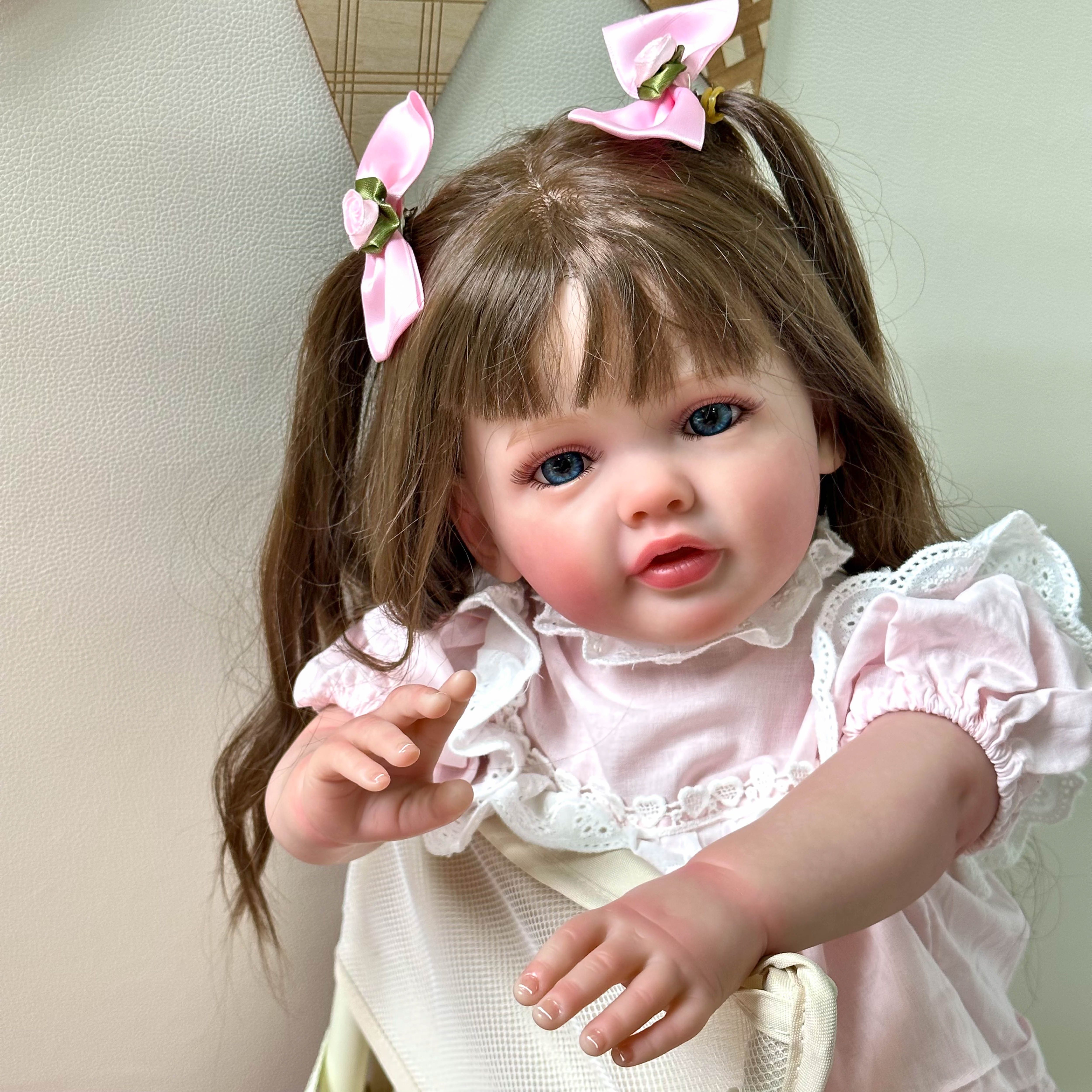  Pinky Reborn 24 Inch Reborn Baby Doll Girls,Real Life Cute  Smiling Toddler Baby Dolls,Soft Silicone Girls Babies Doll Toy Accessories  Gift for Collection & Kids Age 3+…… : Toys & Games