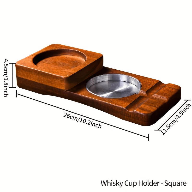 Solid Wood Whiskey Cup Holder And Cigar Ashtray