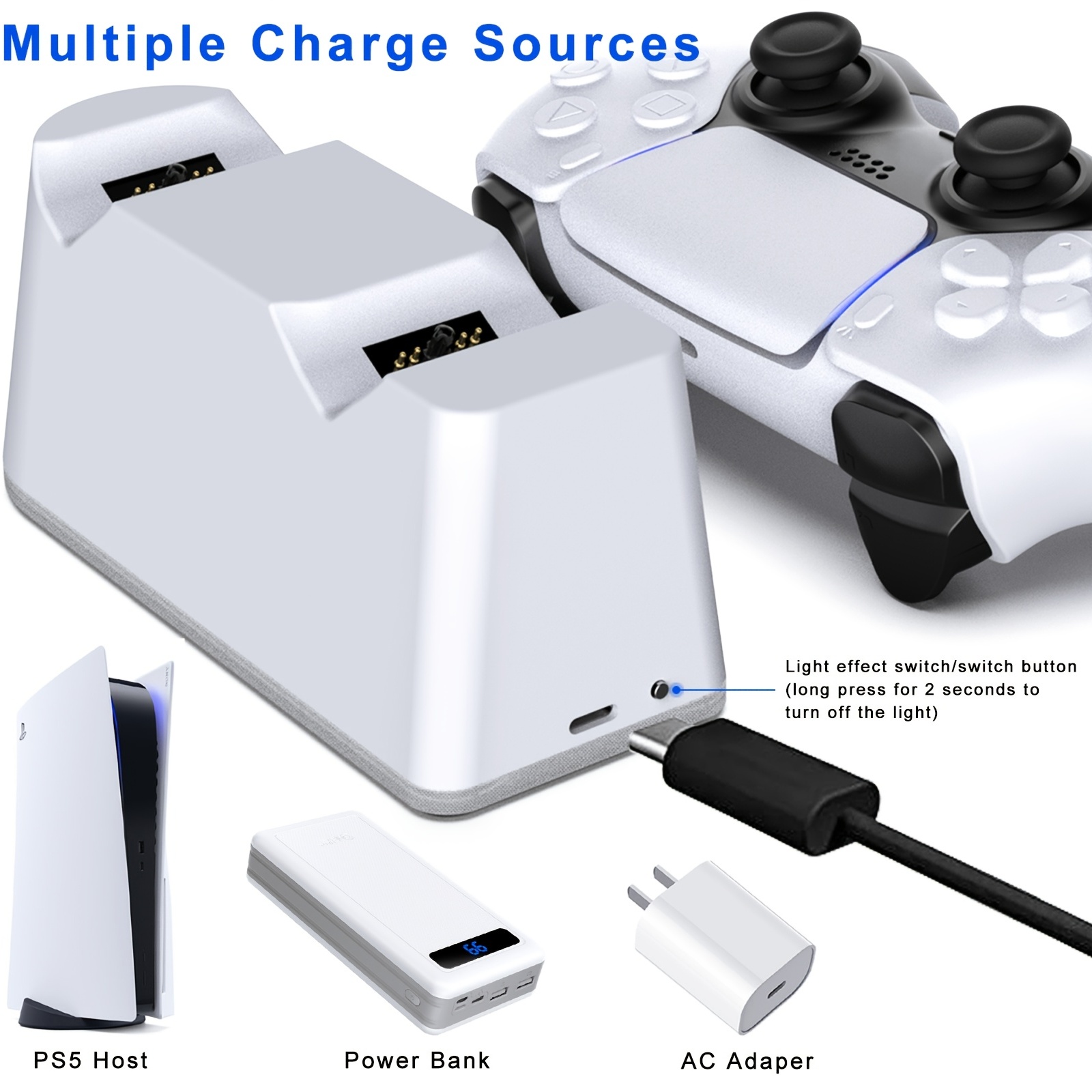 PS5 Gamepad Base de carga tipo táctil de carga dual Cargador PS5 Carga  rápida Accesorios PS5 (1 paquete) JM