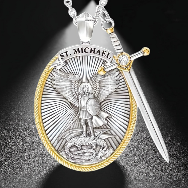 Saint Michael Archangel Shield Necklace, Religious Amulet