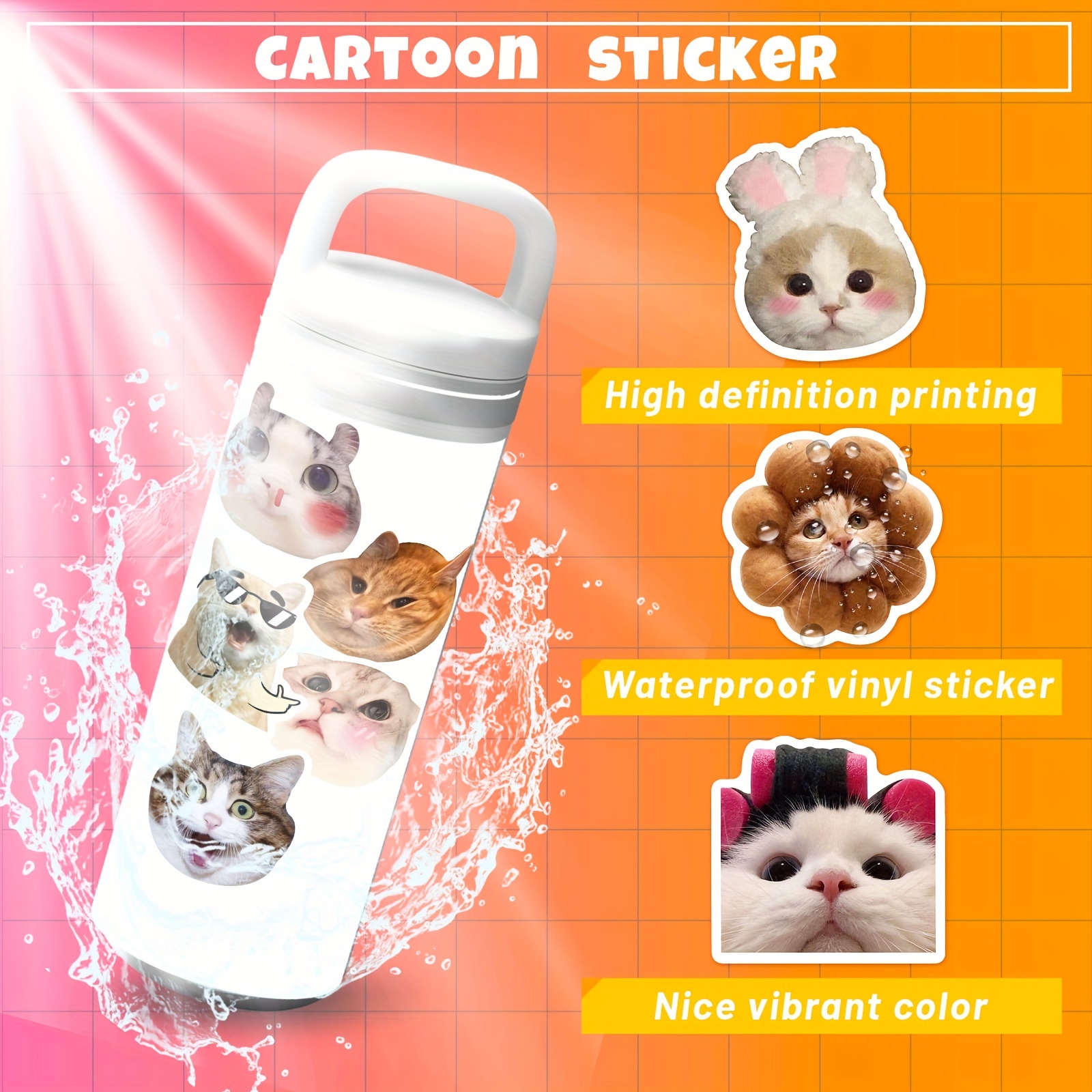 200pcs Cat Stickers Pack,Kawaii Cat Meme Stickers for Kids Teens  Adults,Vinyl Waterproof Stickers for Water