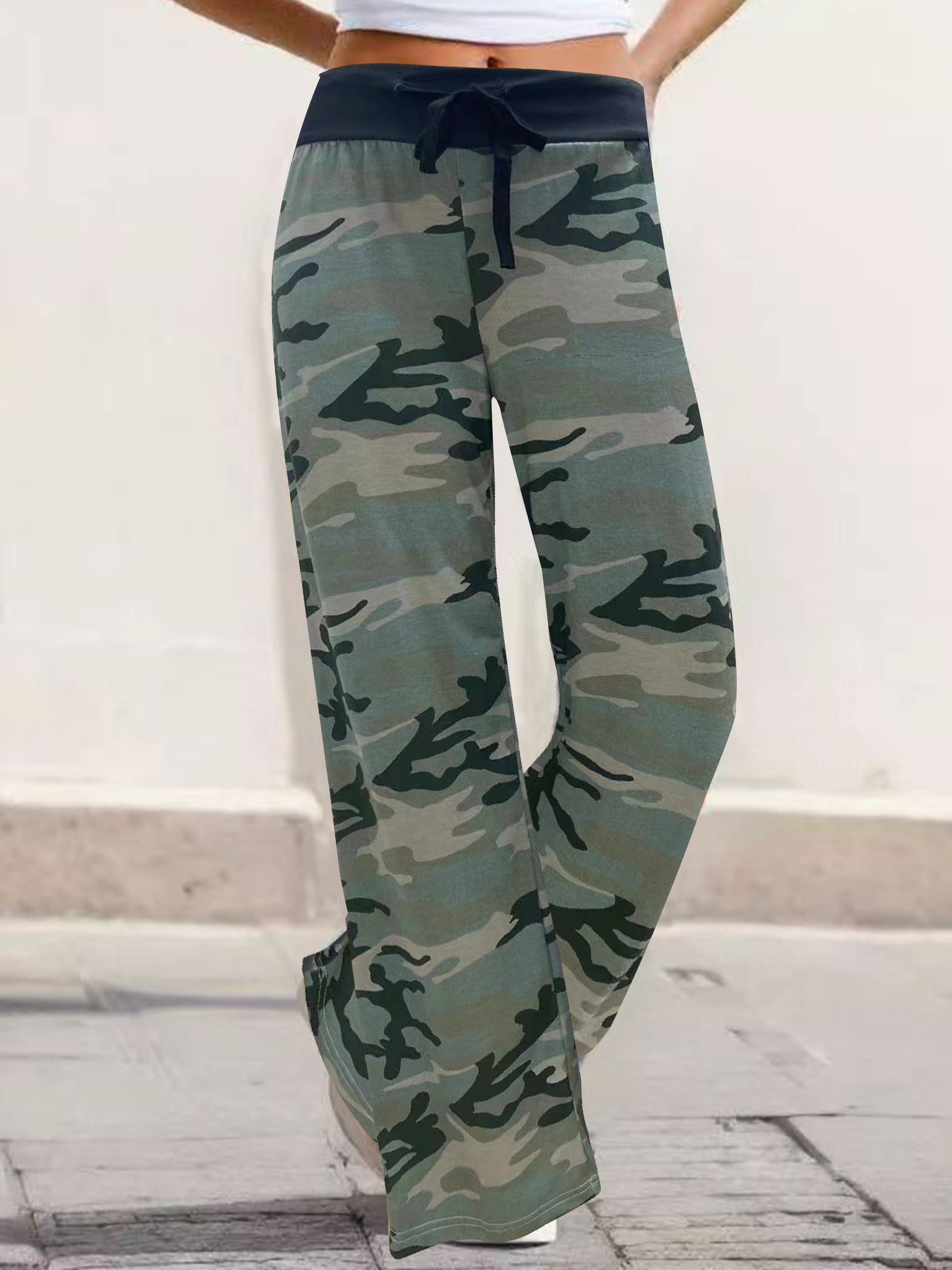 Camo Print Drawstring Baggy Joggers, Casual Hiogh Waist Pants For Spring &  Fall, Women's Clothing