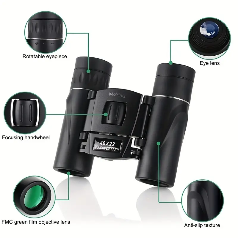 moying 40x22 versatile mini compact pocket binoculars for hiking minoculars for adults kids light weight foldable binoculars bak 4 prism waterproof monocular fmc lens telescope waterproof for outdoor photography accessories travel exploration wild animal watching sightseeing and field survival tool low light vision telescope photography kit accessories details 6