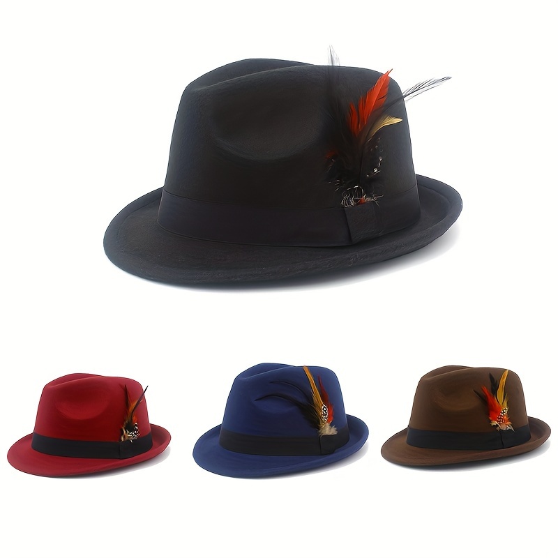 

Fashion Felt Hat With Feather Decor, Casual Top Hat Vintage Jazz Hat For Men Women
