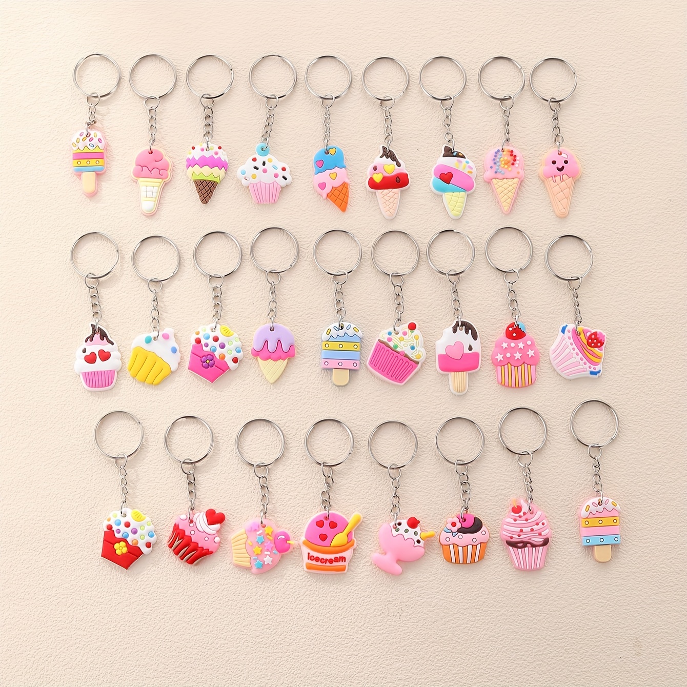 

26pcs Cartoon Ice Cream Keychain Cute Pvc Key Chain Ring Purse Bag Backpack Charm Festival Party Favors Accessories Christmas Gift