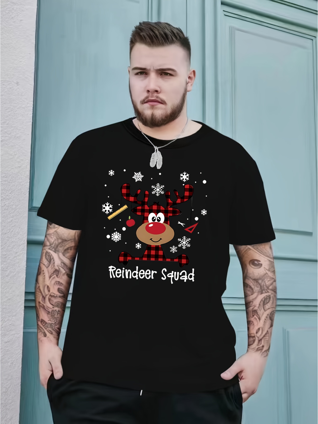 Plus Size Men's Casual T shirts Christmas Elk Print Graphic - Temu Portugal