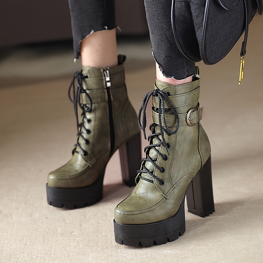 olive lace up booties