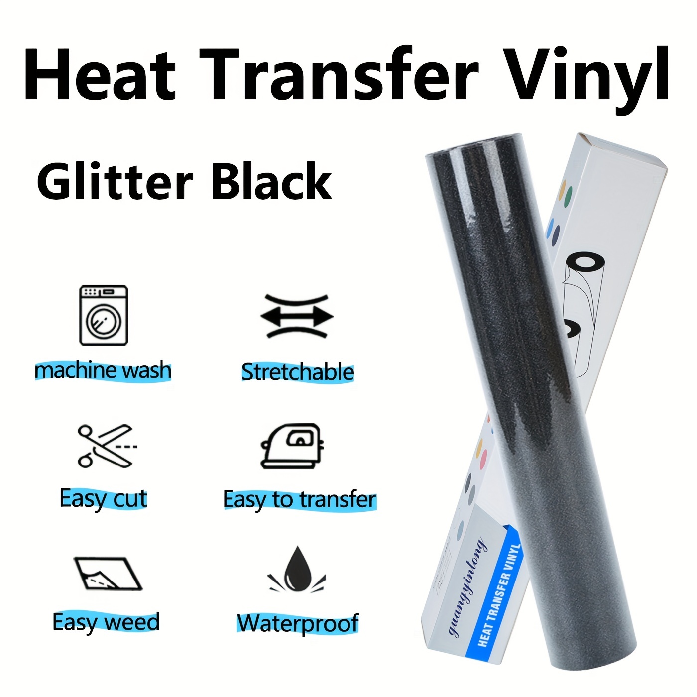 Royal Blue Glitter Vinyl Heat Transfer Vinyl Roll 10 x 5ft Glitter HTV  Iron on Vinyl for T-Shirt,All Cutter Machine - Easy to Cut & Weed for Heat