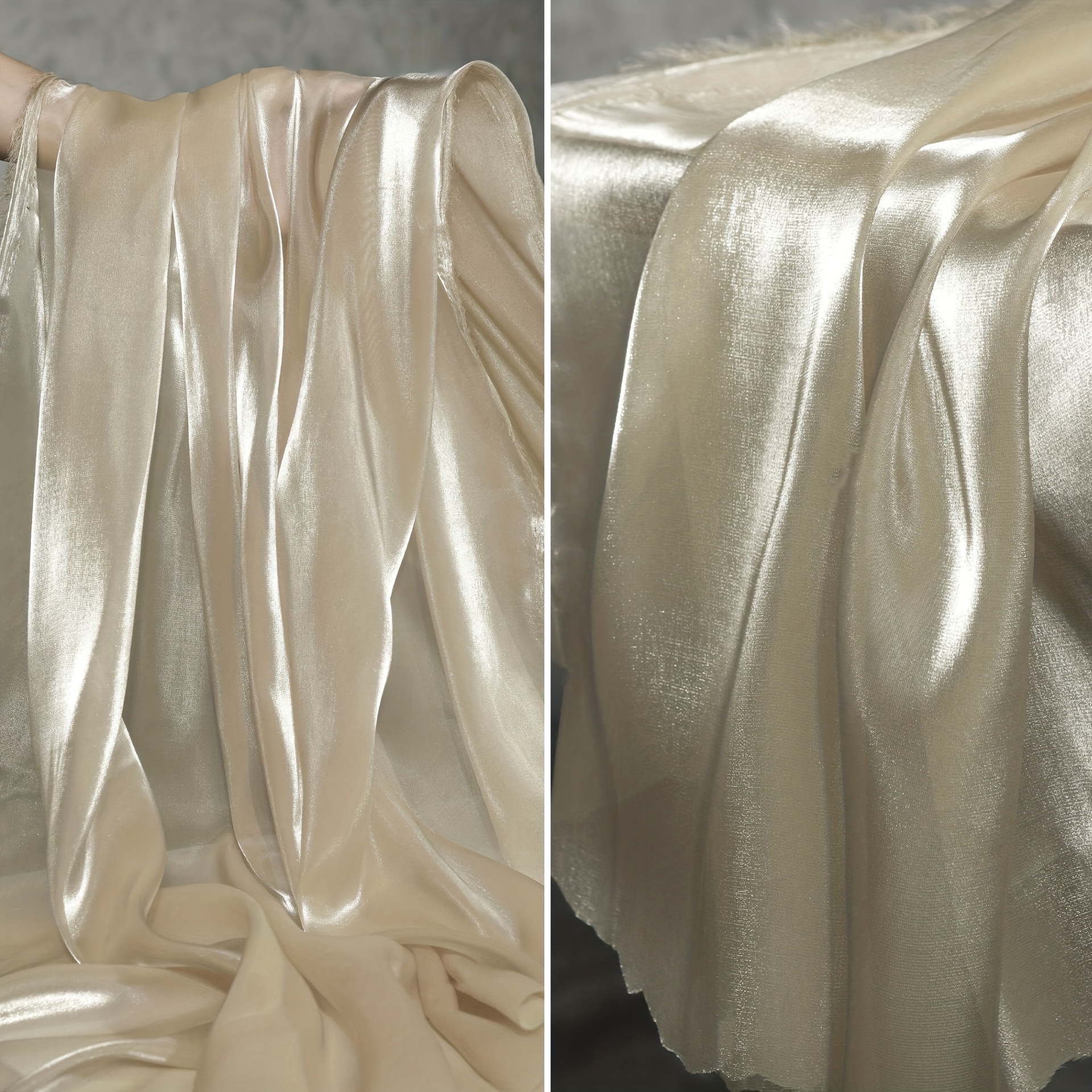 Solid Color Glitter Encryption Mesh Translucent Ice Silk Satin Hard Yarn  Clothing Wedding Decoration Fabric Per Yard TJ7149