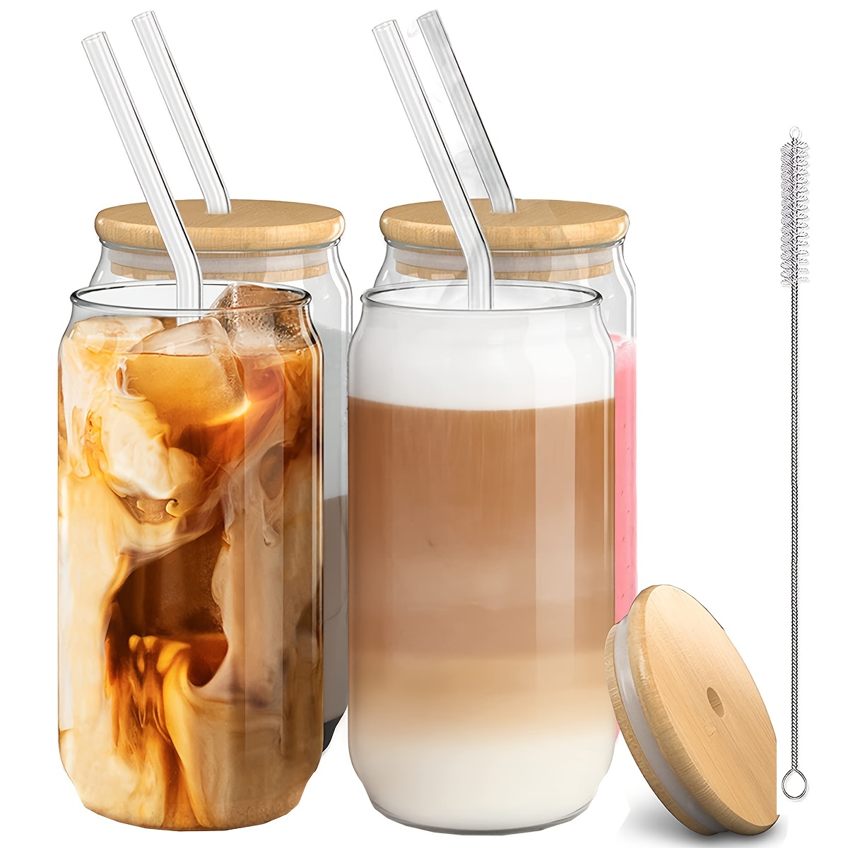 Iced Coffee Glass Cup with Bamboo Lid and Straw