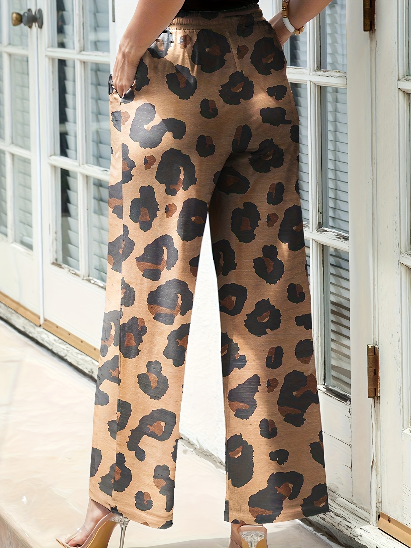 Pantalón de canalé - Beige/Estampado de leopardo - MUJER