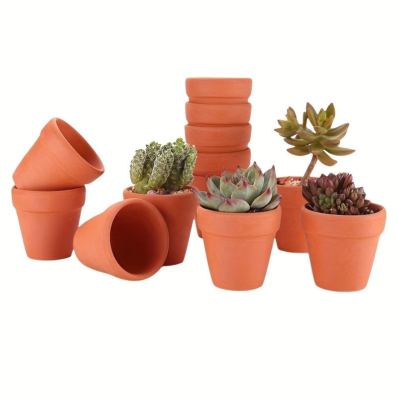 

12pcs 2.2‘’ Clay Pots, Pottery Planter Cactus Flower Pots Succulent Pot With Drainage Hole Great For Plants, Table Decor Crafts