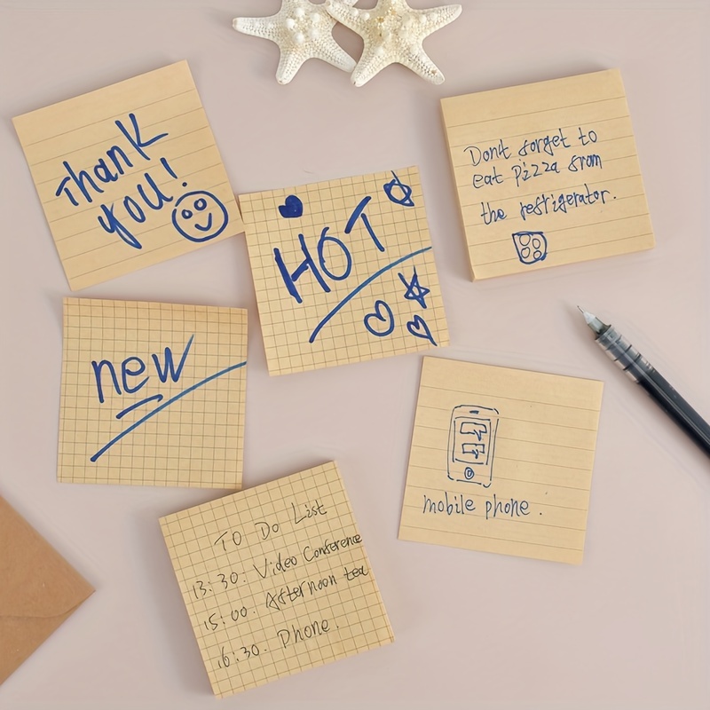 320sheets/4pcs, Kraft Paper Lined Grids Sticky Notes, Convenience Note  Sticky Note Paper Hand Tear N Times Can Be Pasted Creative Sticky, Back To  Scho