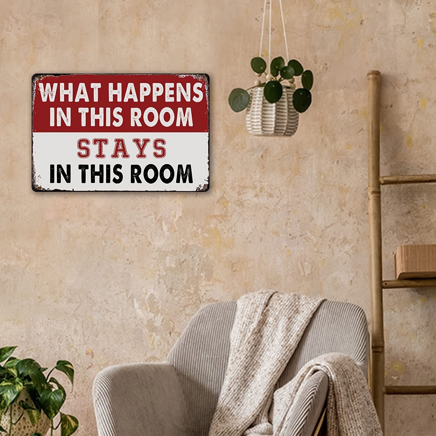 1pc Man Cave Wall Decor Funny Metal Tin Bedroom Sign What Happens In This  Room Stays In This Room Signs Vintage Dorm Door Decorations For Guys Mens Ro