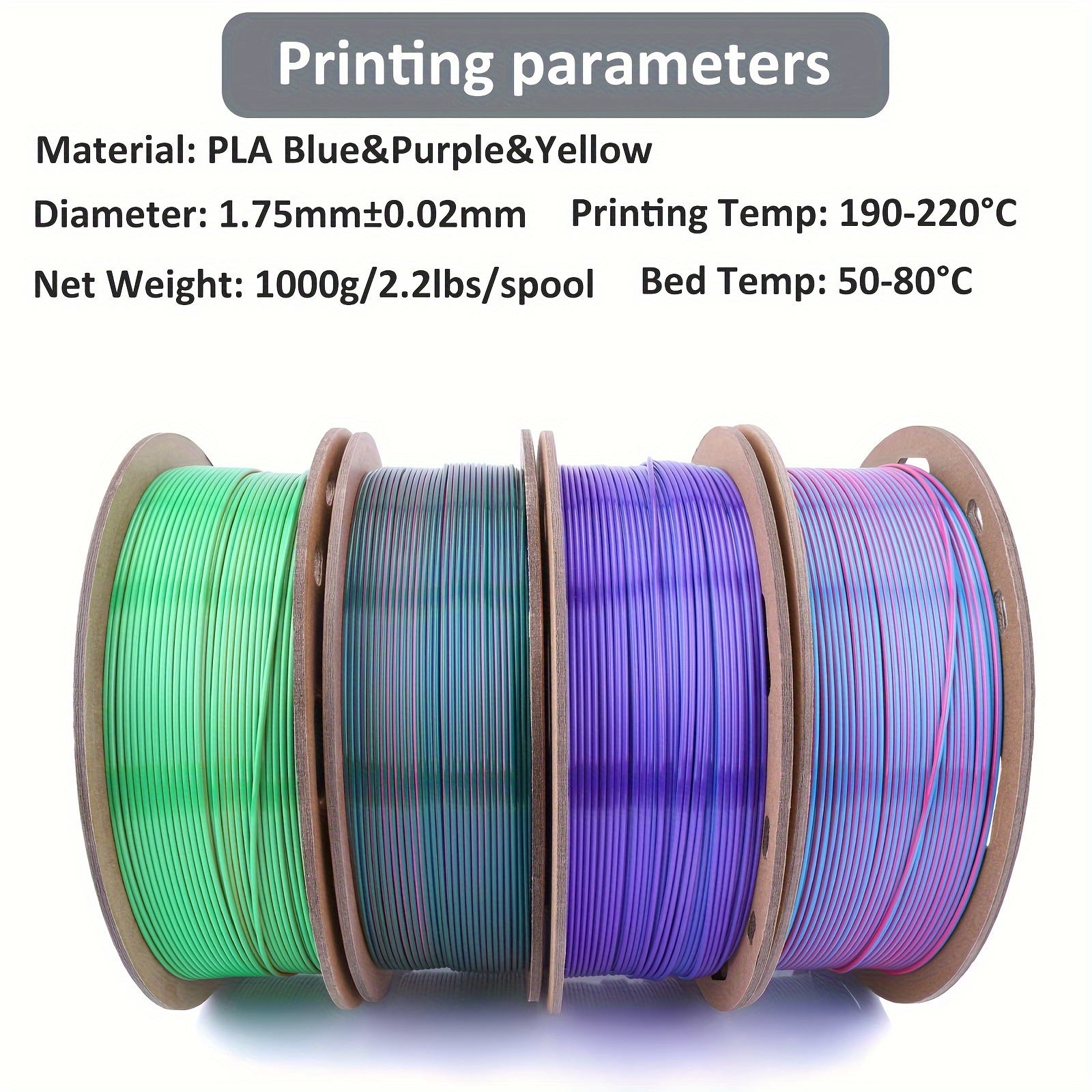 3d Tri-colors Pla 3d Printer Filament 1.75mm, Triple Color Coextrusion  Filament With Silk Pla Blue-purple-yellow, 3d Printing Filament +/-0.02mm,  1kg/2.2lbs - Industrial & Commercial - Temu
