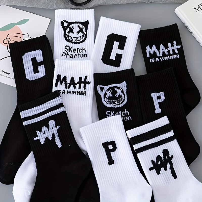 

5pairs Men's Fashion Sports Sock, Skateboard Socks, Graphic Socks, Breathable Comfy Crew Socks