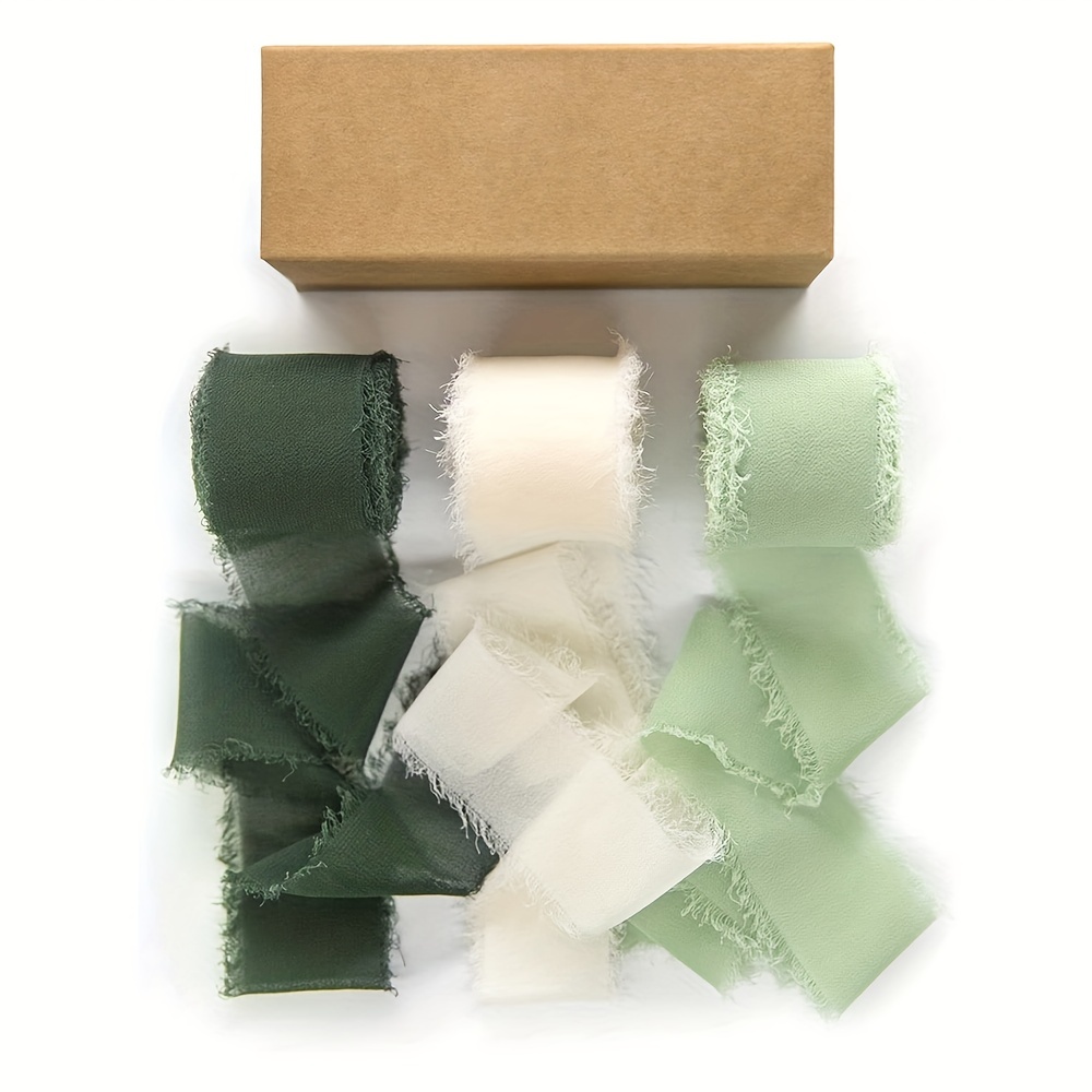 9 Rolls Handmade Chiffon Ribbon Cream White Sage Green Dusty Blue Frayed  Ribbon Set - AliExpress