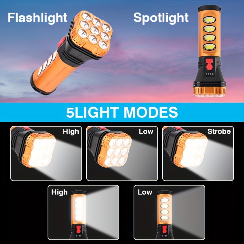 9 led solar usb charging cob floodlight long range outdoor flashlight suitable for camping and hiking details 0