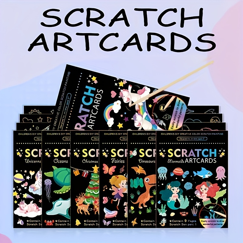Animal Scratch Art Rainbow Painting Paper, Engraving Art & Craft Sets,  Creative foil Scratch Art Toys Gift, DIY Sketch Card Scratchboard for Kids  