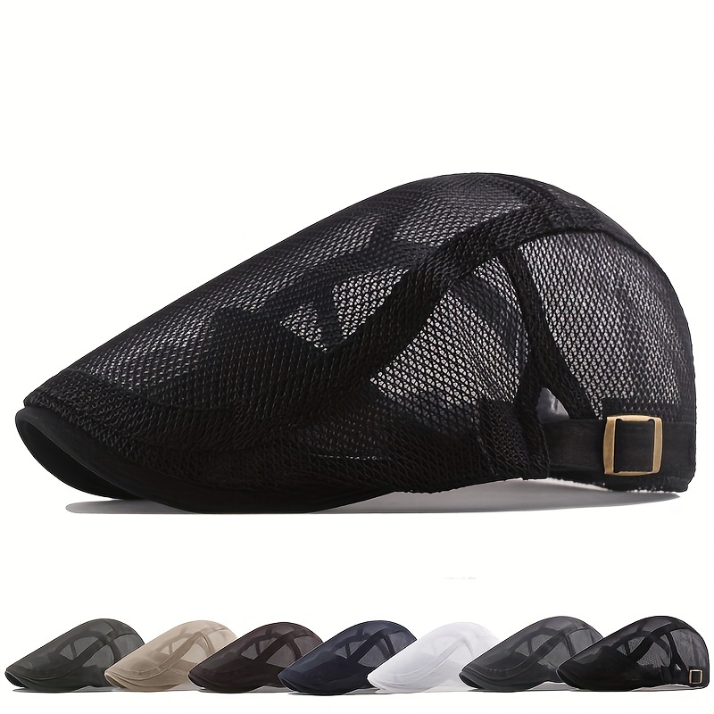 Outdoor Sun Hats Breathable Mesh Newsboy Beret Men's Casual Hat Berets Spring Summer Autumn Flat Newsboy Breathable, Quick Dry,Temu