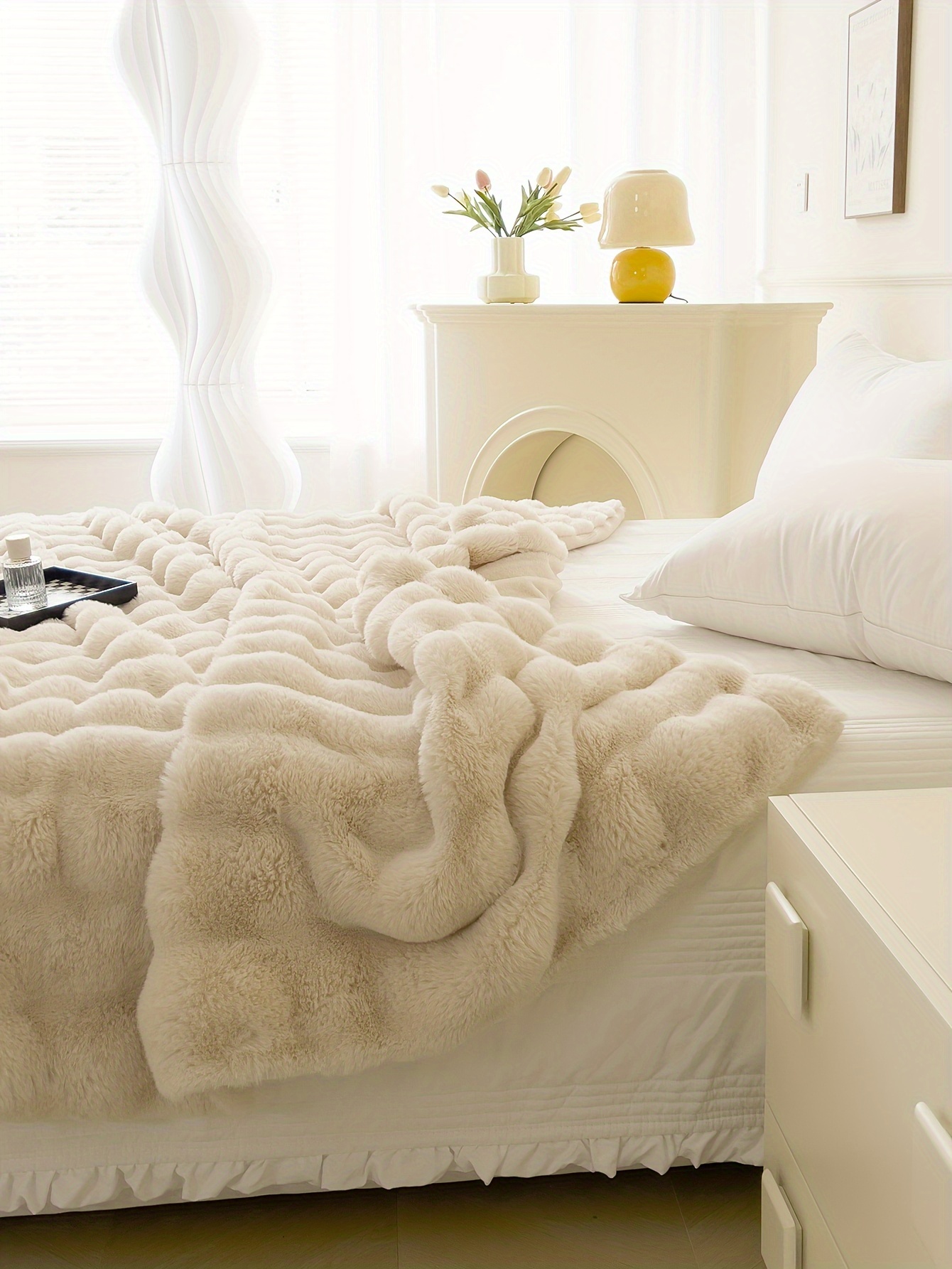 1pc solid color polyester thickened blanket   rabbit short plush blanket bed blanket multi purpose gift blanket for   details 3