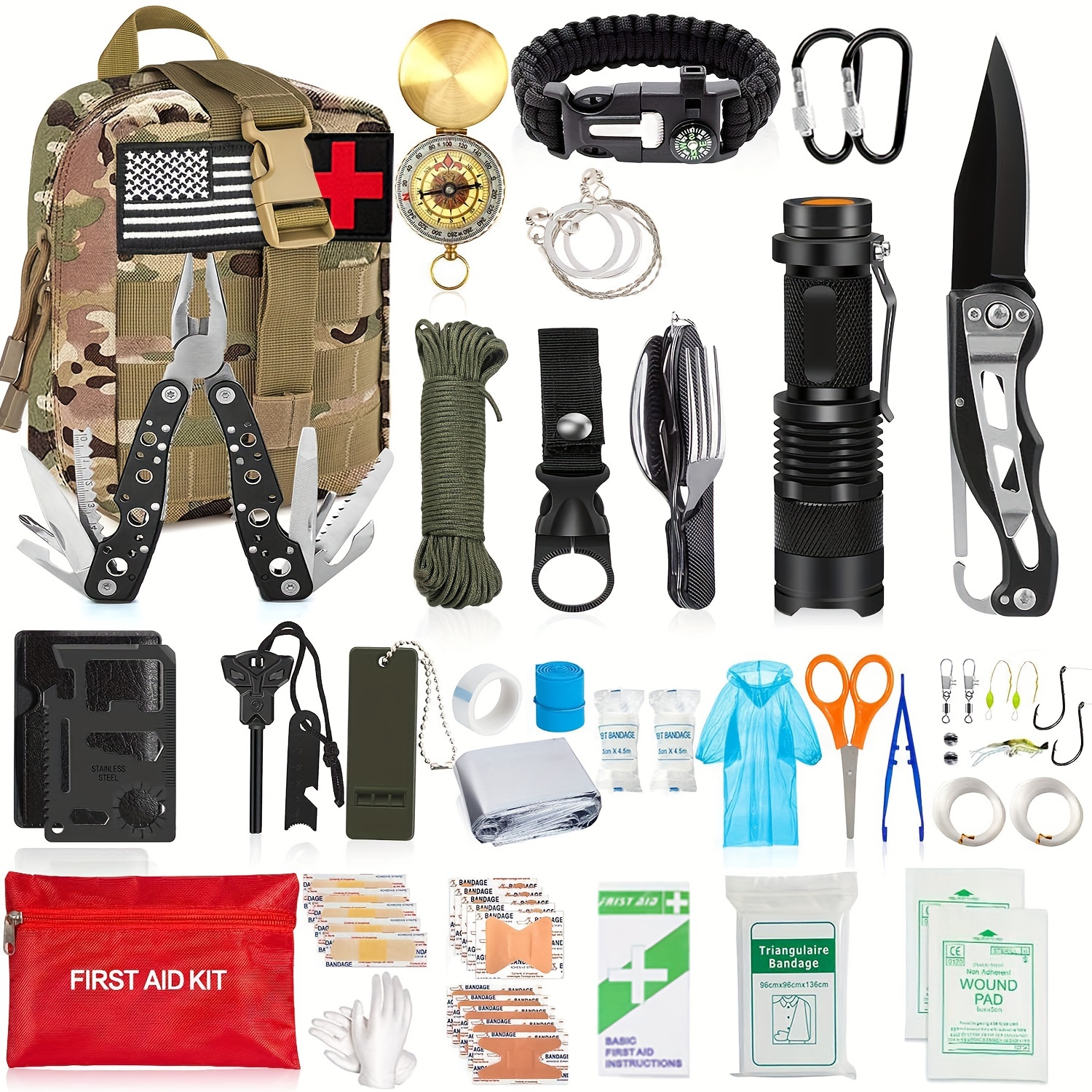 125Pcs Survival Kits Professional Emergency Survival Gear Tactical