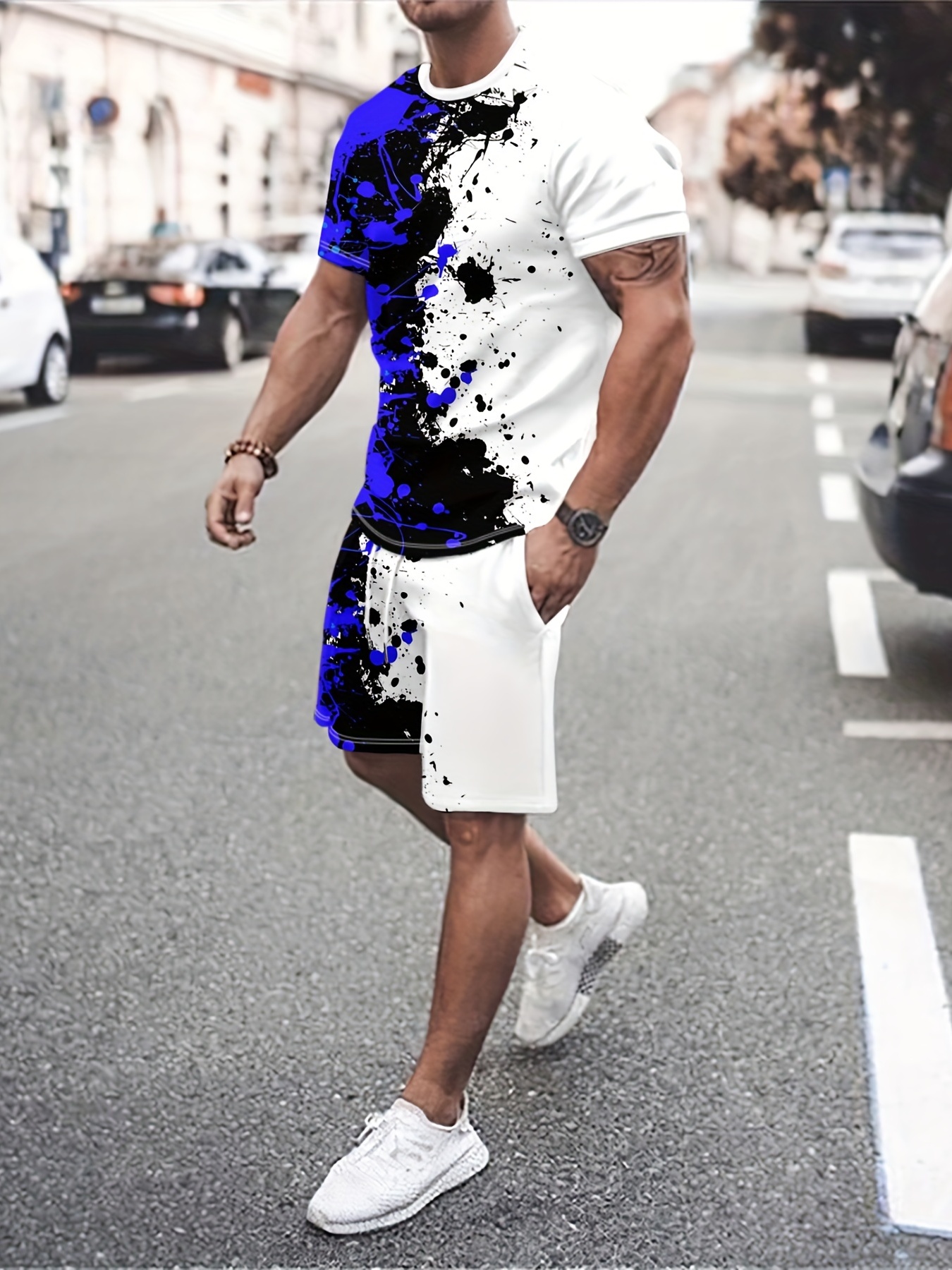 Los Angeles Print Street Style Mens 2pcs Outfits Trendy T Shirt