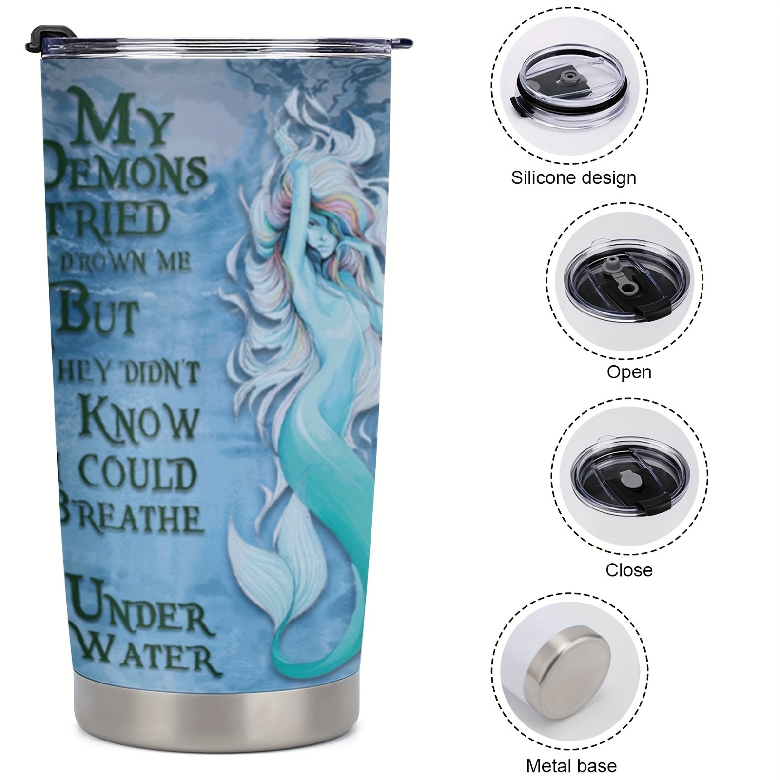 

1pc 20oz Mermaid Gifts, Coffee Lovers Gifts, Cute Gifts, Ocean Gifts, Inspirational Mermaid Tumbler Cup, Insulated Cup Travel Coffee Mug With Lid