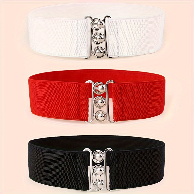 Double Ring Buckle Thin Belts Elegant Solid Color Elastic Waistband Classic  Coat Dress Belt For Women
