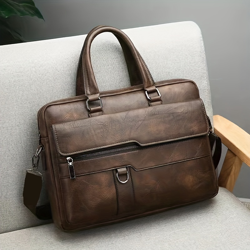 Vintage Pu Leather Business Briefcase Messenger Bag Handbag - Temu