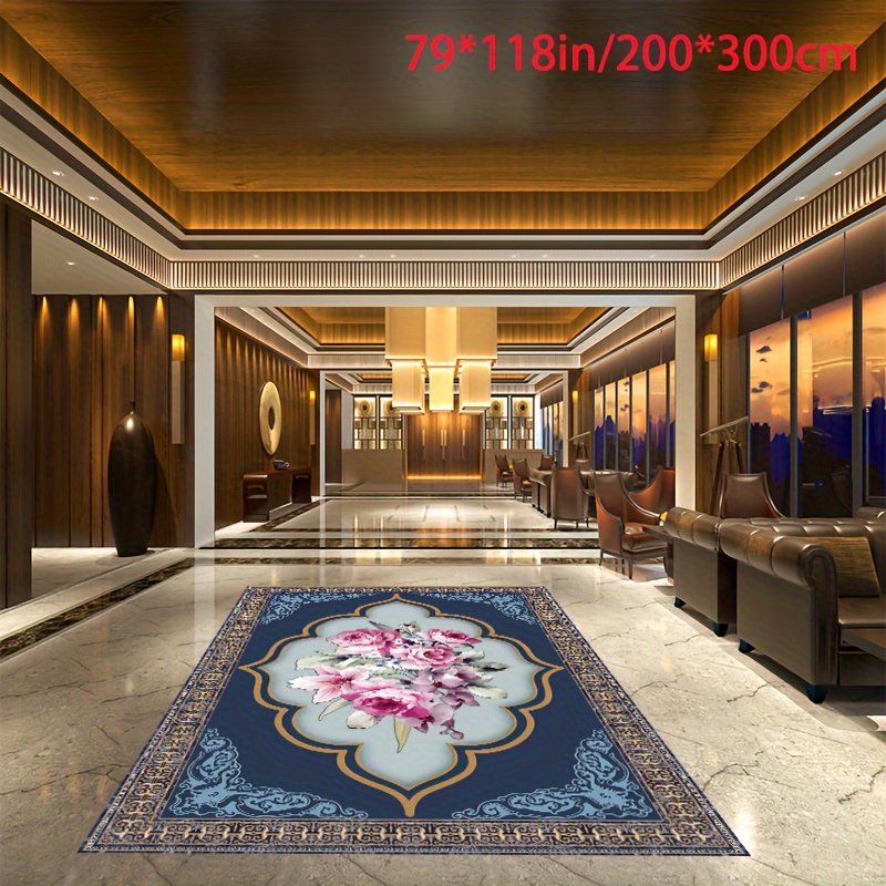 

Crystal Velvet Flower Classic Pattern Large Carpet Area Rug Living Room Bedroom Soft Carpet Machine Washable Non-slip Living Room Bedroom Study Restaurant Family Office Interior Decoration Carpet