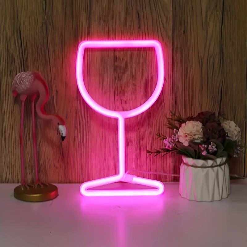 Image of 1pc Pink Wine Glass Led Neon Sign Wall - Usb/battery Powered Dual Voltage Suitable For Bedrooms, Dorms, Bars, Weddings, Parties, -controlled Plastic Wall-mountable Decor With Single-color For & Gifts