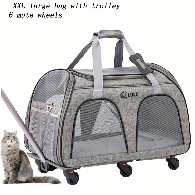 Dual Purpose Pet Trolley Case Carrier Cats Transparent Backpack with Silent  Wheel