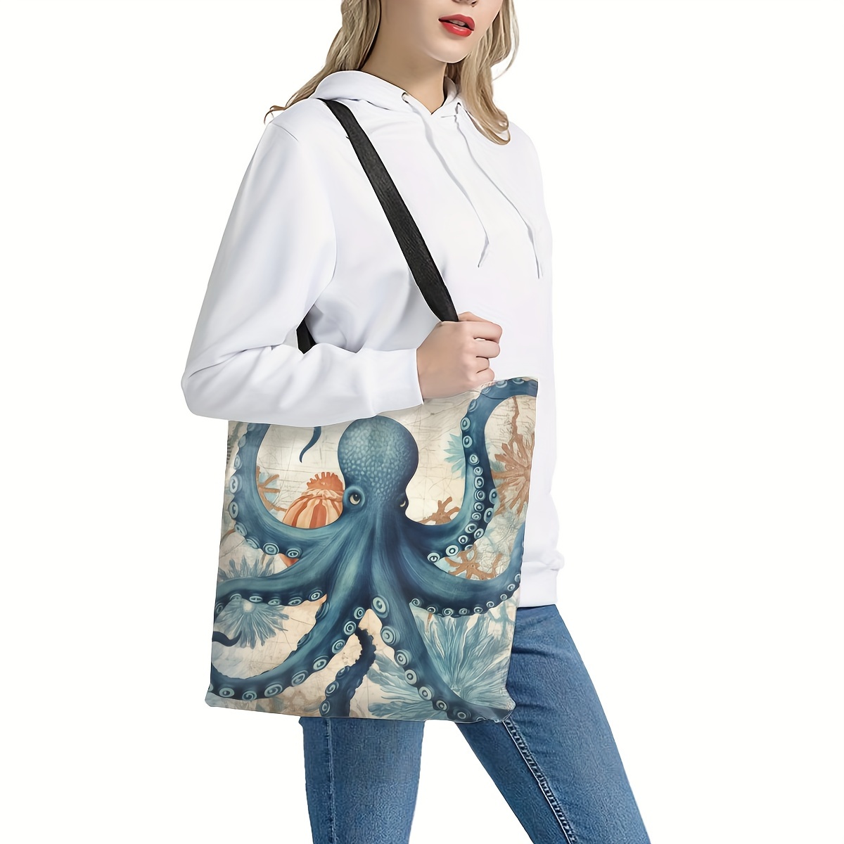 Seaweed Octopus Print Handbag Leisure Travel Beach Bag Large - Temu