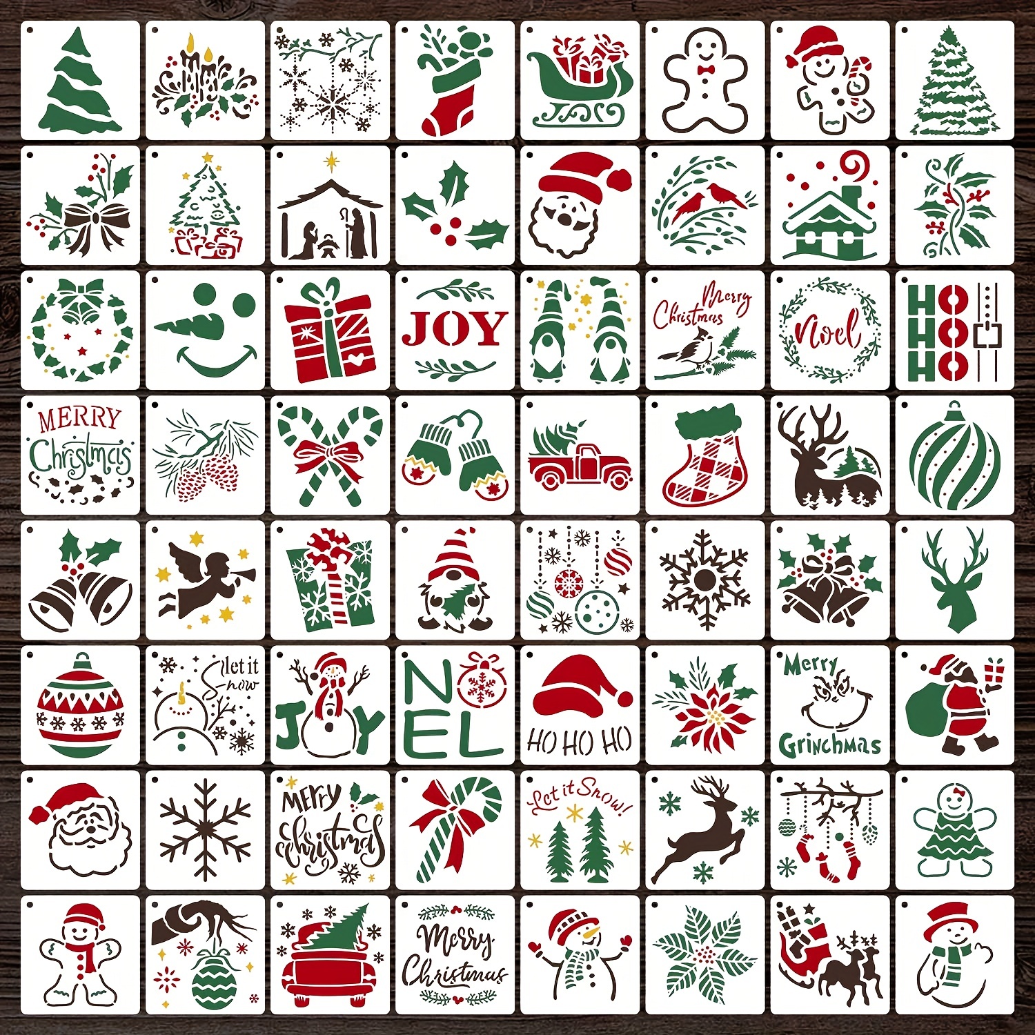 60 Pcs Christmas Stencils for Painting on Wood 3x3 Inch Small
