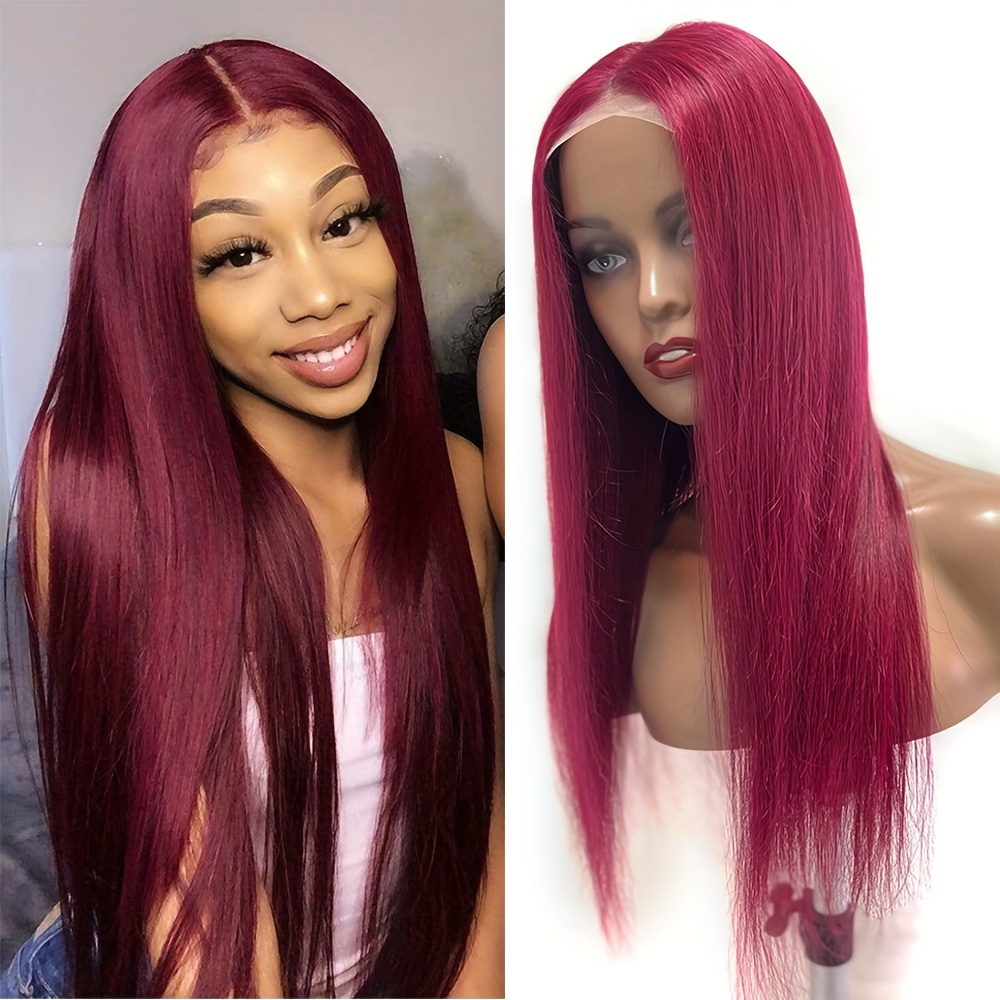 99j Burgundy Lace Front Wigs Human Hair 4x4 99j Straight Temu