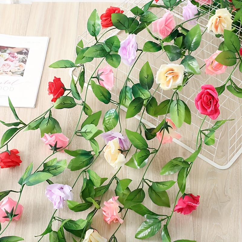 Romantic Rose Vine, Artificial Garland Hanging Fake Rose Ivy Silk
