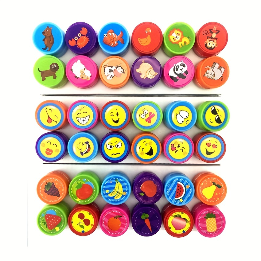  HATABO - Juego de sellos de tinta para niños, 52 unidades,  letras y figuras, sellos de juguete para niños, sellos autoentintados para  fiestas infantiles, accesorios de aprendizaje : Juguetes y Juegos